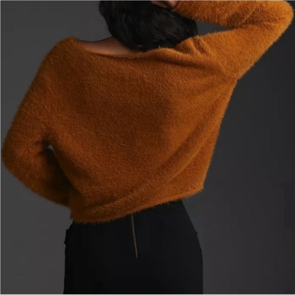 Anthropologie Pilcro Cozy Off-Shoulder Eyelash Sweater in Warm Rust - Picture 3 of 9
